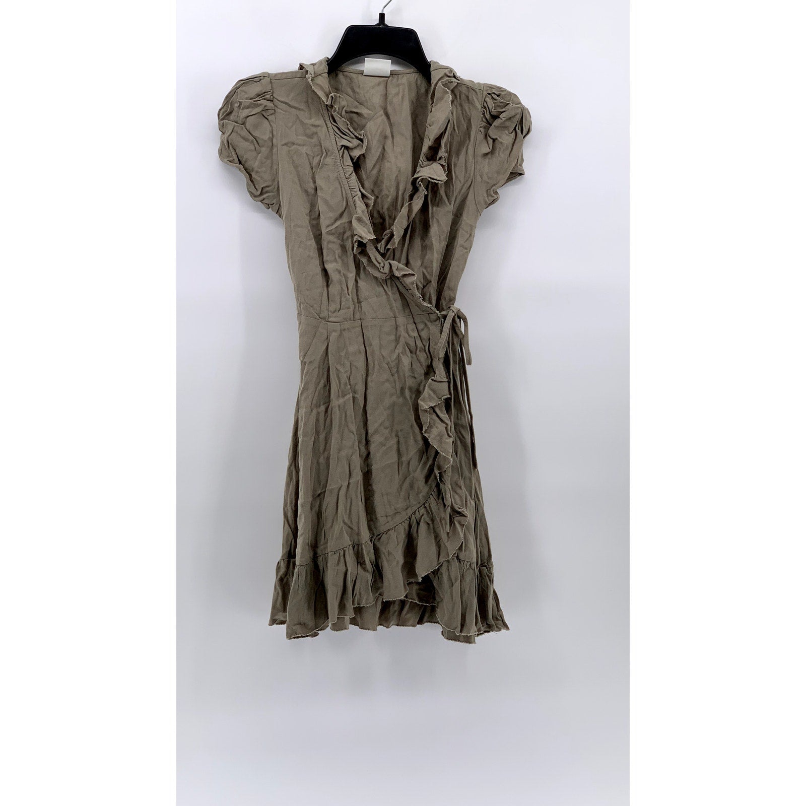 SUNDAY BEST Women's Light Brown Wrap Short Sleeve Ruffle Dress SZ 2XS