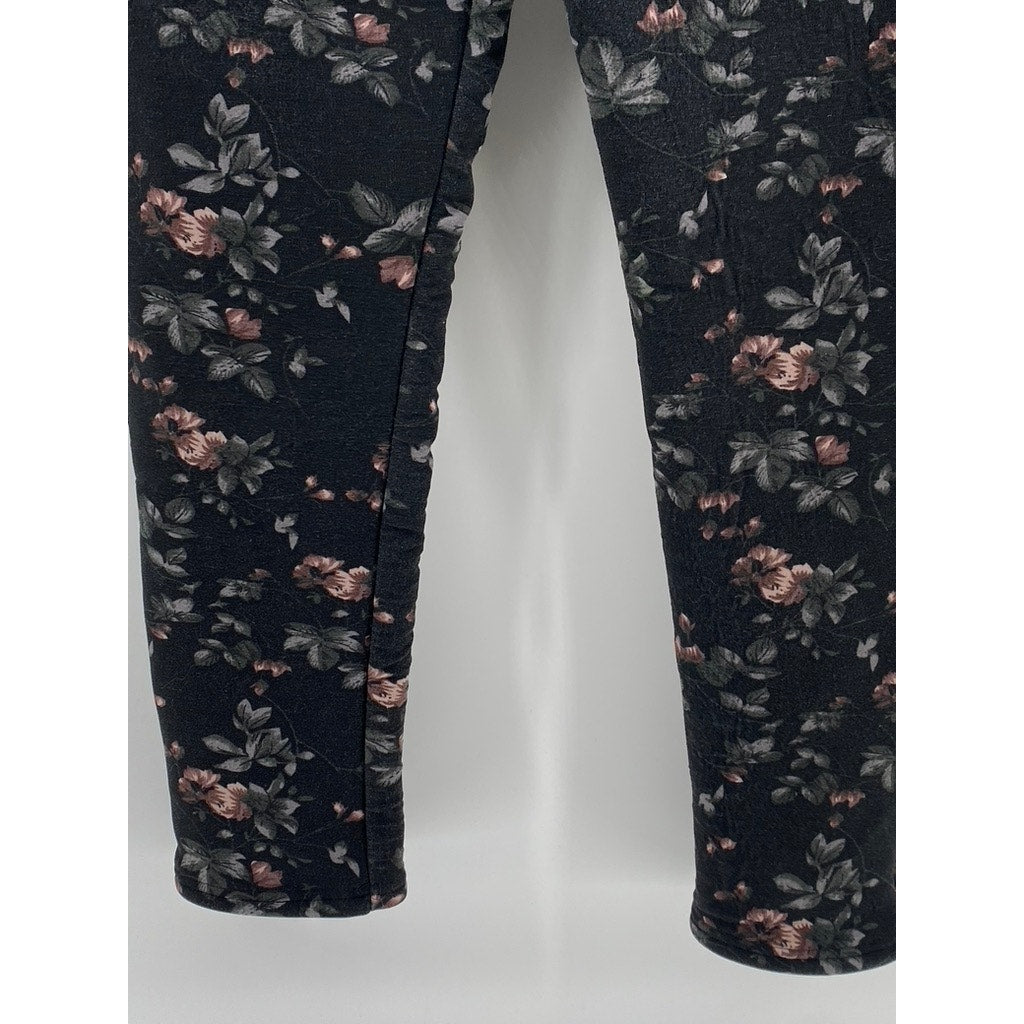 FASHION Women's Black Floral Print Pull-On Casual Pants SZ S