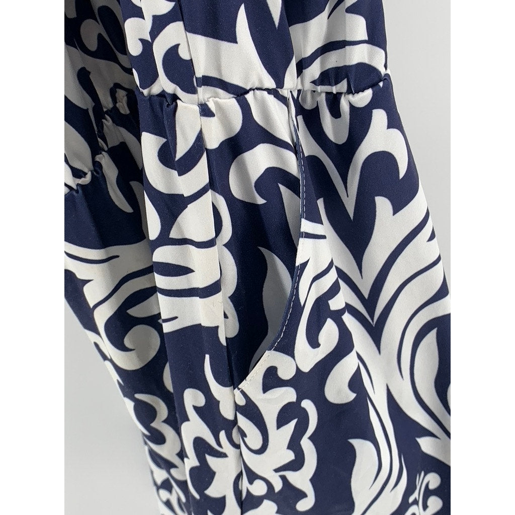 EMERY ROSE Women's Navy-White Printed Halter Waist-Tie Dress SZ XL