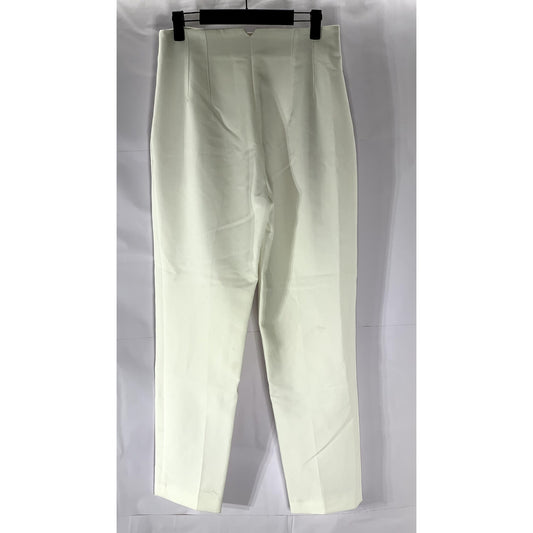 ZARA Women's White Regular Fit Slim-Leg Hook-Bar Dress Pant SZ M