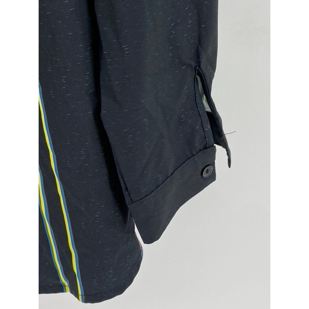 UNBRANDED Men's Black-Green Striped Button-Up Long Sleeve Shirt SZ XL