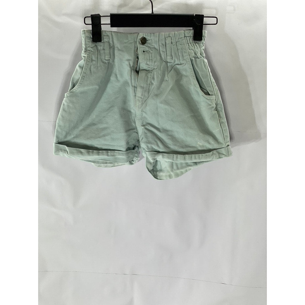 ZARA Girls' Light Blue Denim Button-Front Paperbag Shorts SZ 9