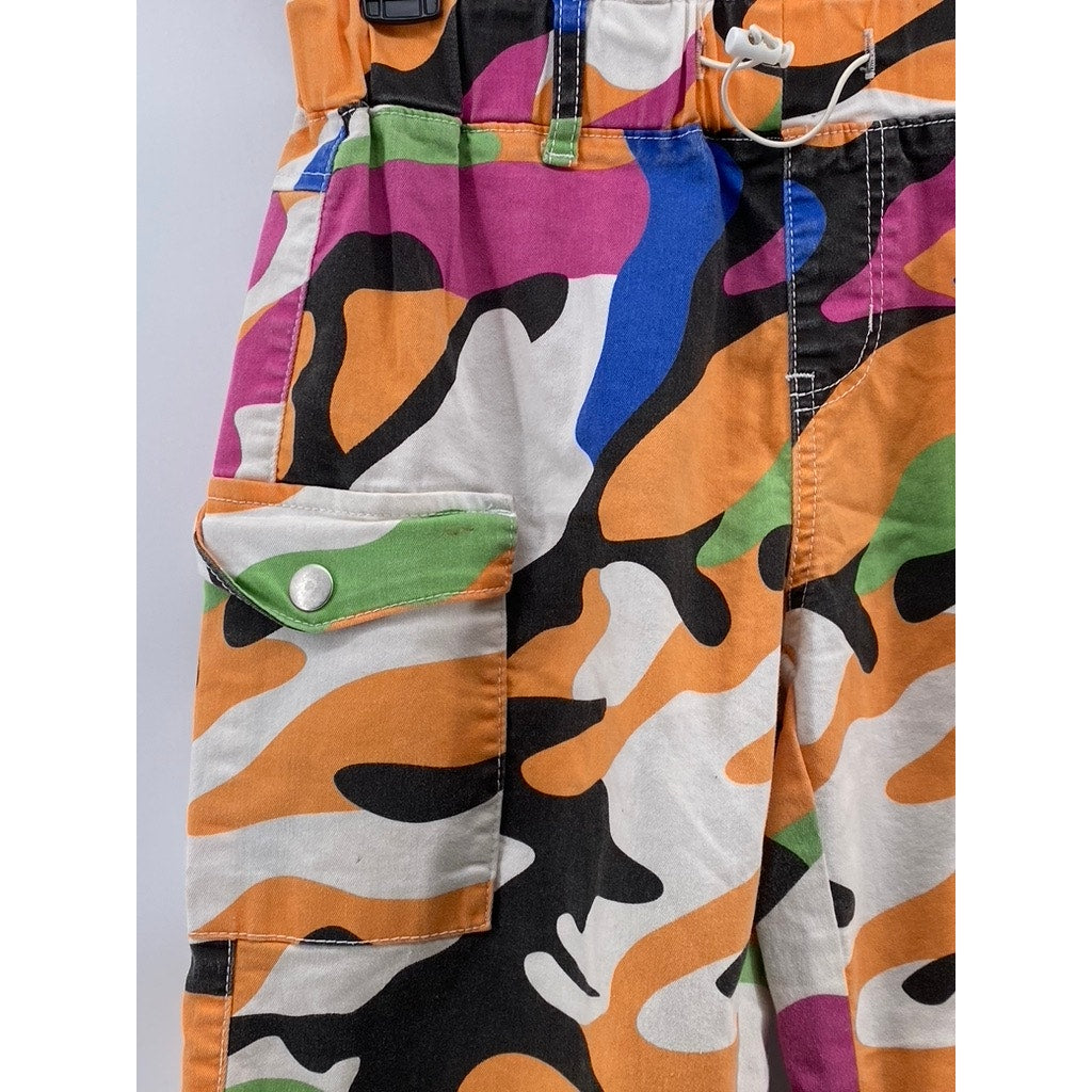 V.I.P Women's White-Multicolor Printed Bungee Cord Waist Paperbag Pants SZ 7/8