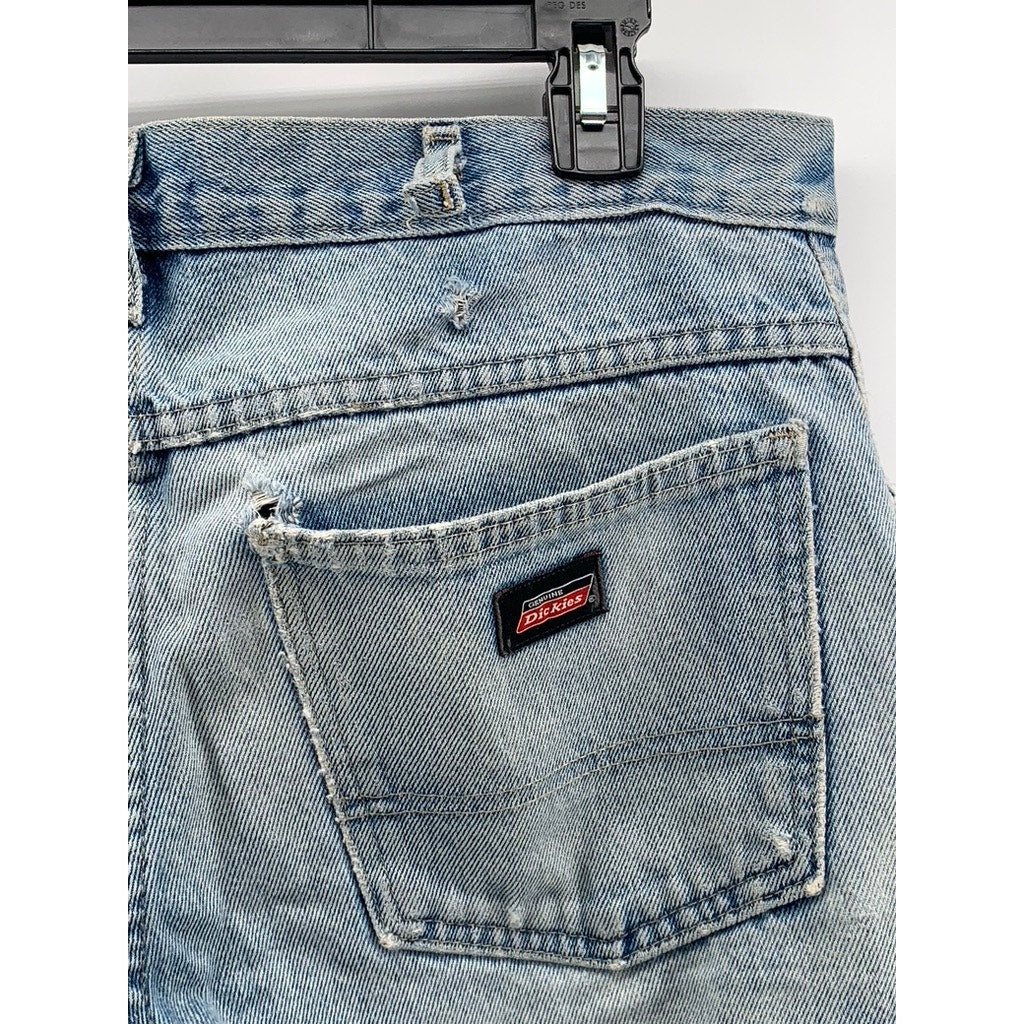 DICKIES Men's Light Blue Denim Distressed Straight-Leg Regular-Fit Jeans SZ 34