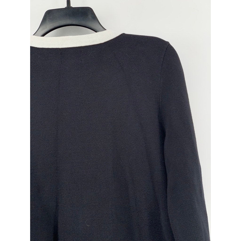 LANDS END Women's Navy-White Trim Button-Up Cardigan SZ S