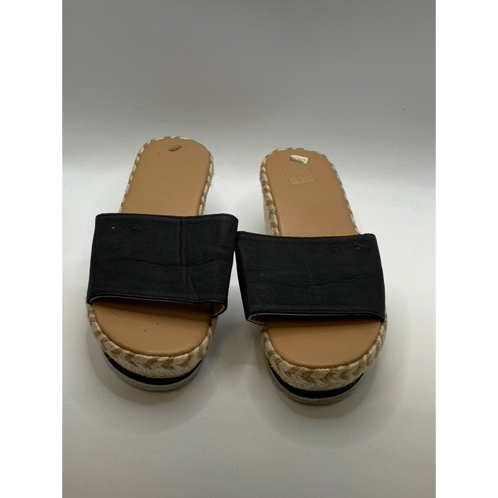 UNBRANDED Women's Black-Tan Espardille Wedge Sandals SZ 6