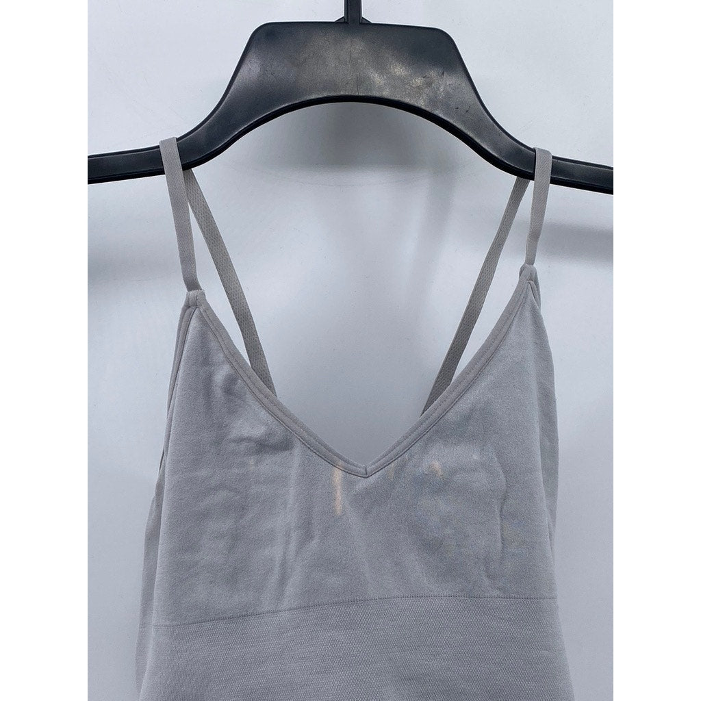 ITZON Women's Light Gray V-Neck Compression Cropped Spaghetti Strap Cami SZ S/M