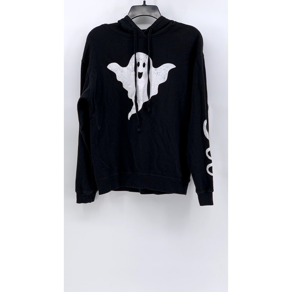 MODERN LUX Women's Black-White Ghost Graphic Hoodie SZ S