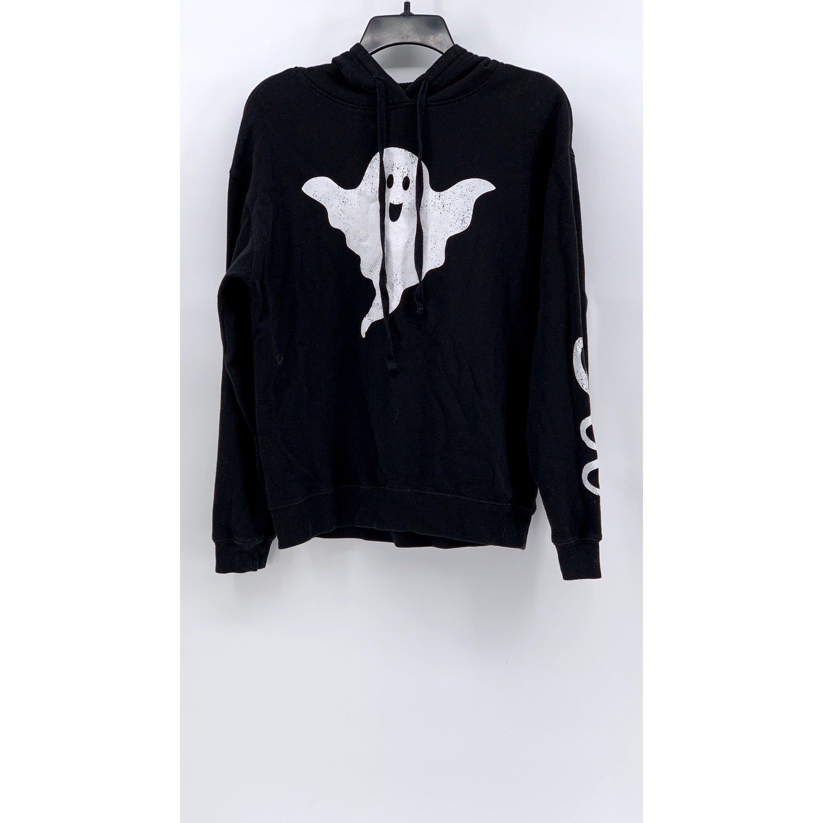 MODERN LUX Women's Black-White Ghost Graphic Hoodie SZ S