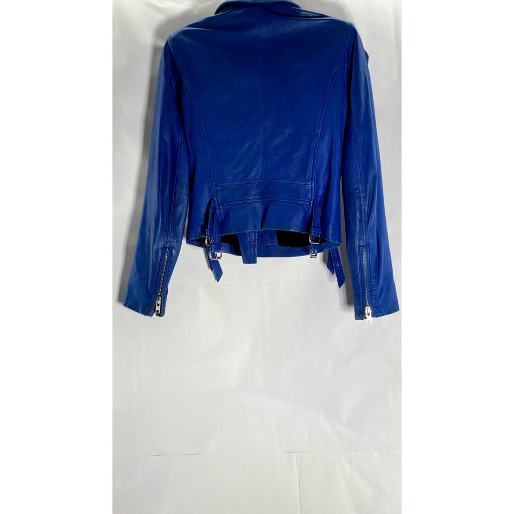 IRO PARIS Women's Dark Blue Ashville Moto Zip-Up Lamb Leather Jacket SZ 1(XXS)