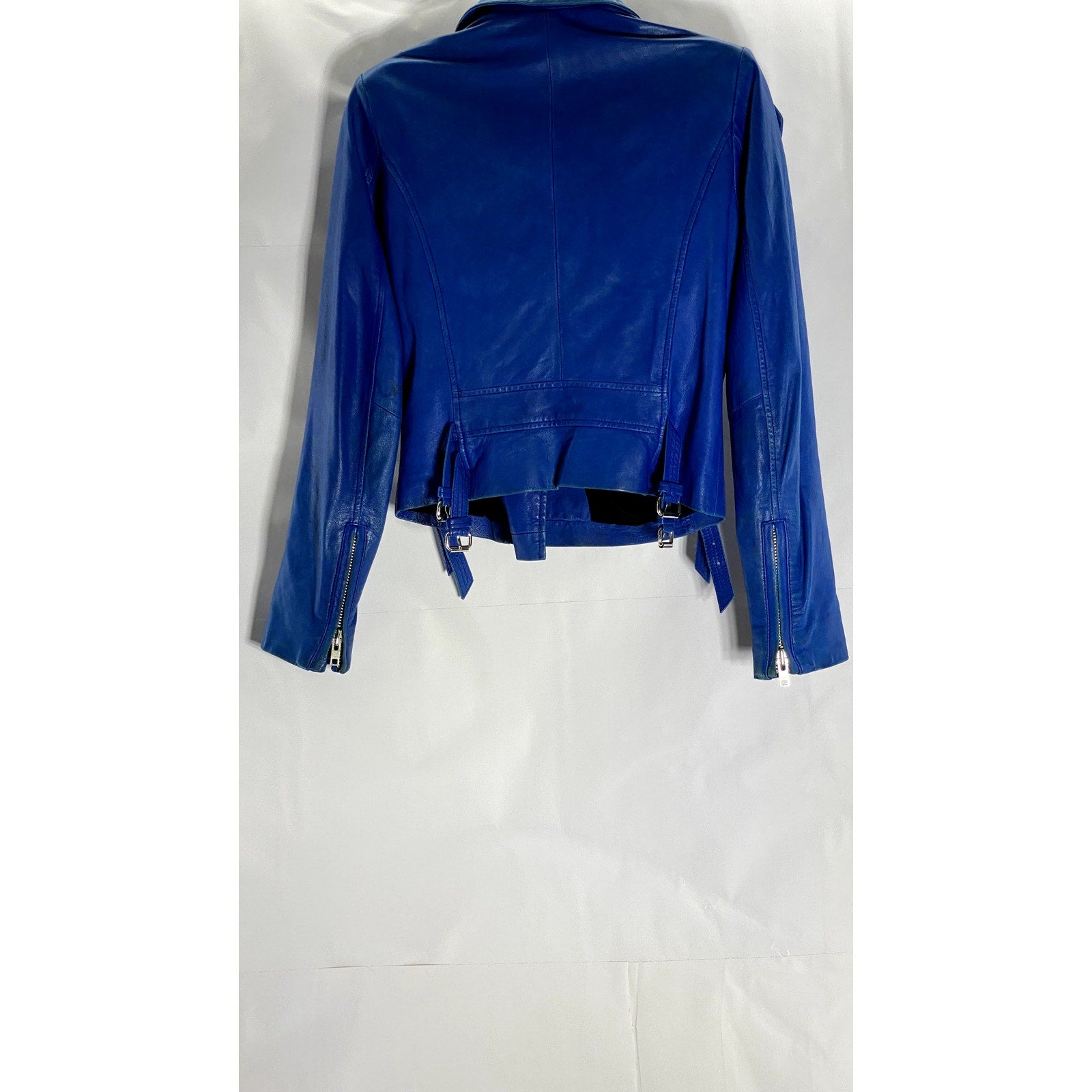 IRO PARIS Women's Dark Blue Ashville Moto Zip-Up Lamb Leather Jacket SZ 1(XXS)