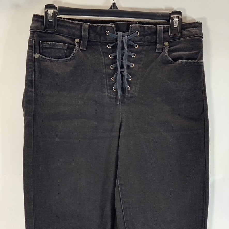 PAIGE Women's Vintage Black Hoxton Lace-Up Fly Skinny Ankle Peg Jeans SZ 28