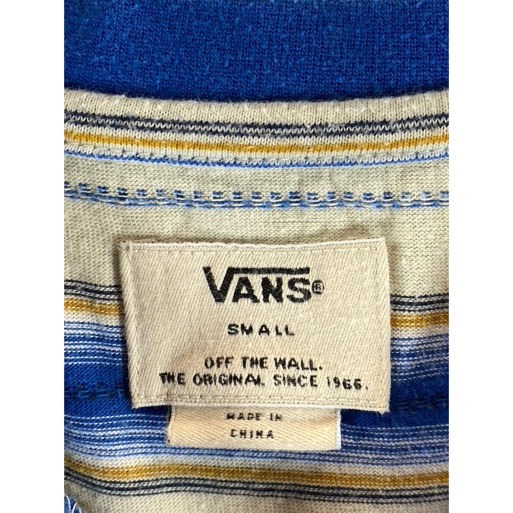 VANS Men's Blue/Beige Striped Crewneck Short Sleeve T-Shirt SZ S