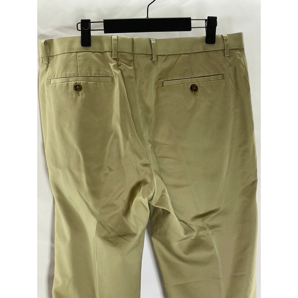 BANANA REPUBLIC Men Tan Graham Cracker Tailored Slim-Fit Non-Iron Pant SZ 33X32