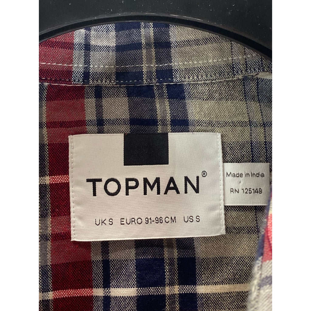 TOPMAN Men's Multicolor Plaid Button-Up Regular-Fit Long Sleeve Shirt SZ S