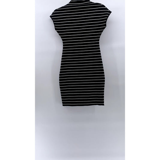 ZARA Women's Black-White Striped High-Neck Knit Short Sleeve Mini Dress SZ S