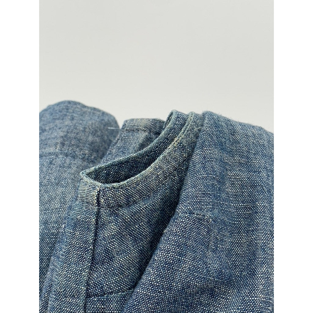 A.P.C. Women's Blue Chambray Crewneck Sleeveless Ruffle-Hem Knee Dress SZ S