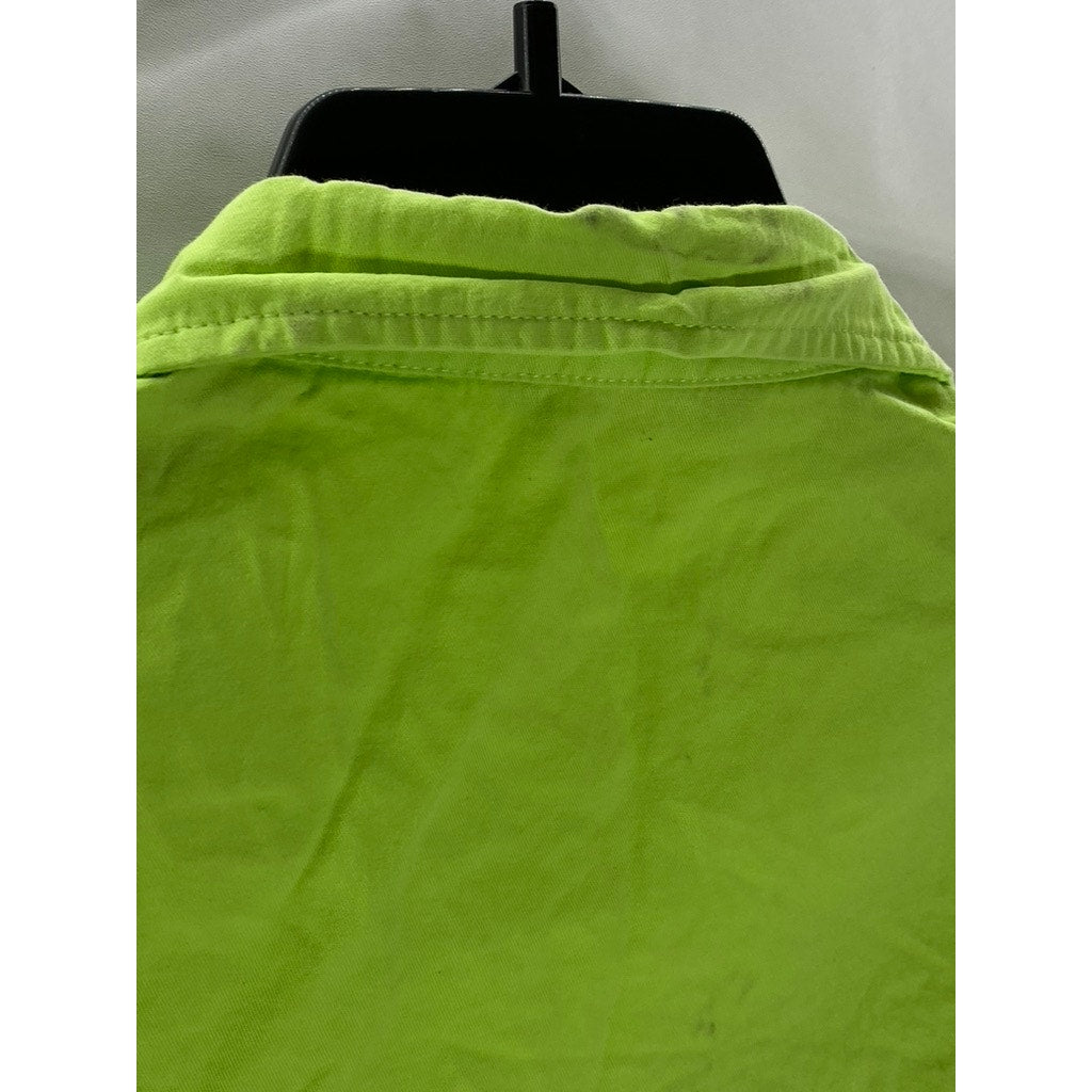 SHEIN Women's Bright Green Denim Cropped Short Sleeve Button-Up Top SZ S