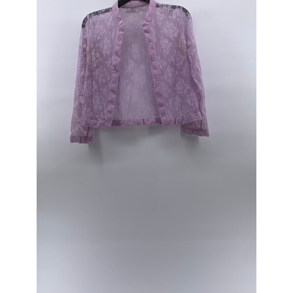 UNBRANDED Women's Lilac Floral Lace Long Sleeve Open-Front Cardigan SZ S