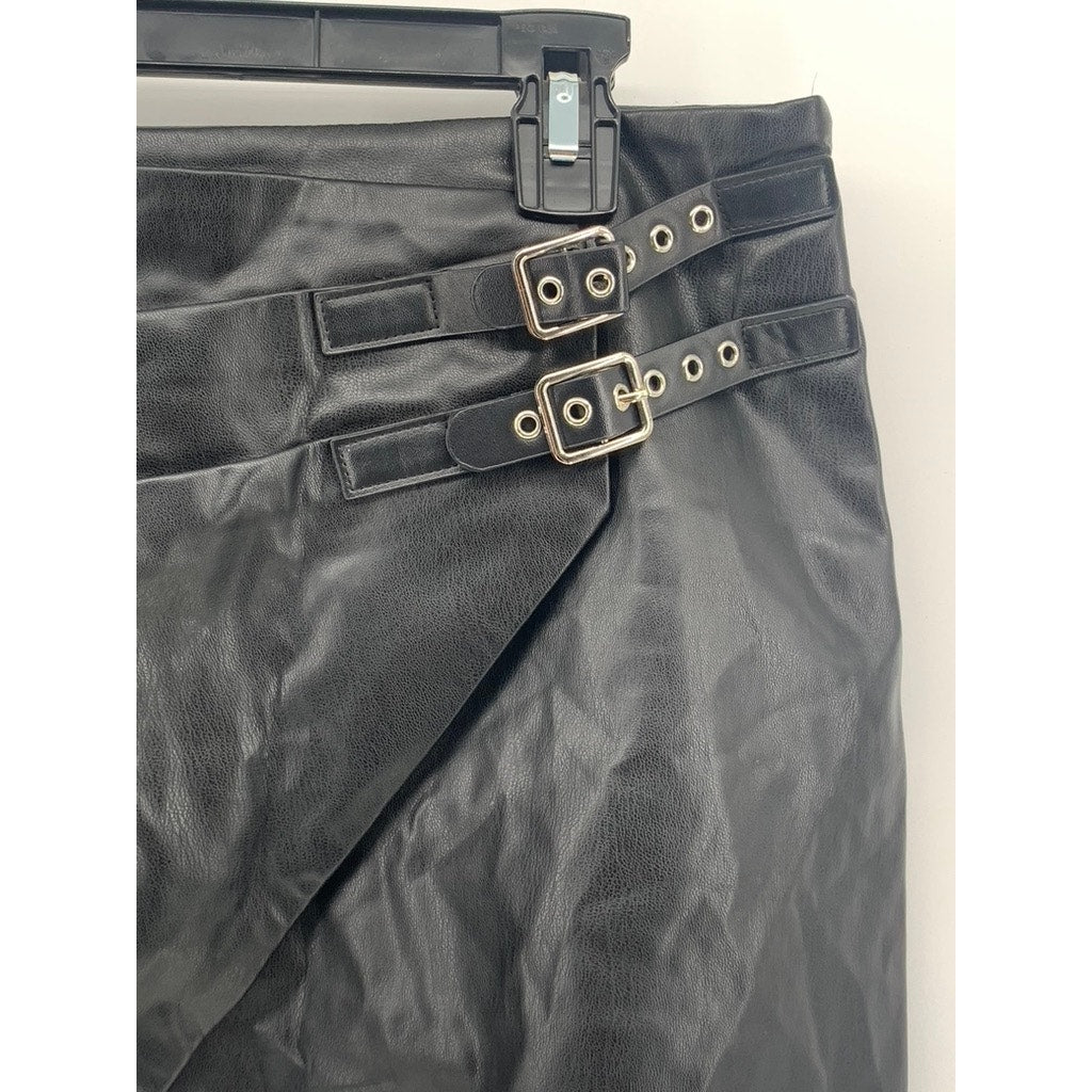 ZARA Women's Black Faux-Leather A-Line Grunge Mini Skirt SZ M
