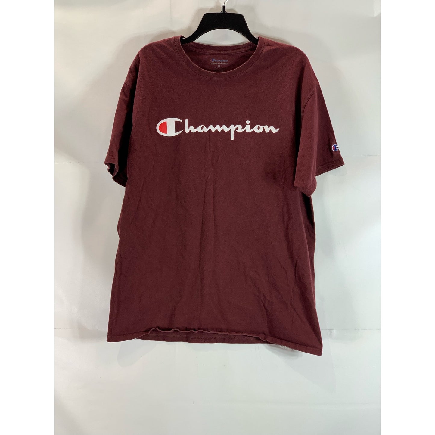 CHAMPION Men's Burgundy Script Logo Crewneck Regular-Fit T-Shirt SZ XL