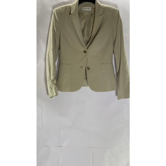 CALVIN KLEIN Women's Beige Solid Notch Collar Lined Two-Button Blazer SZ 2