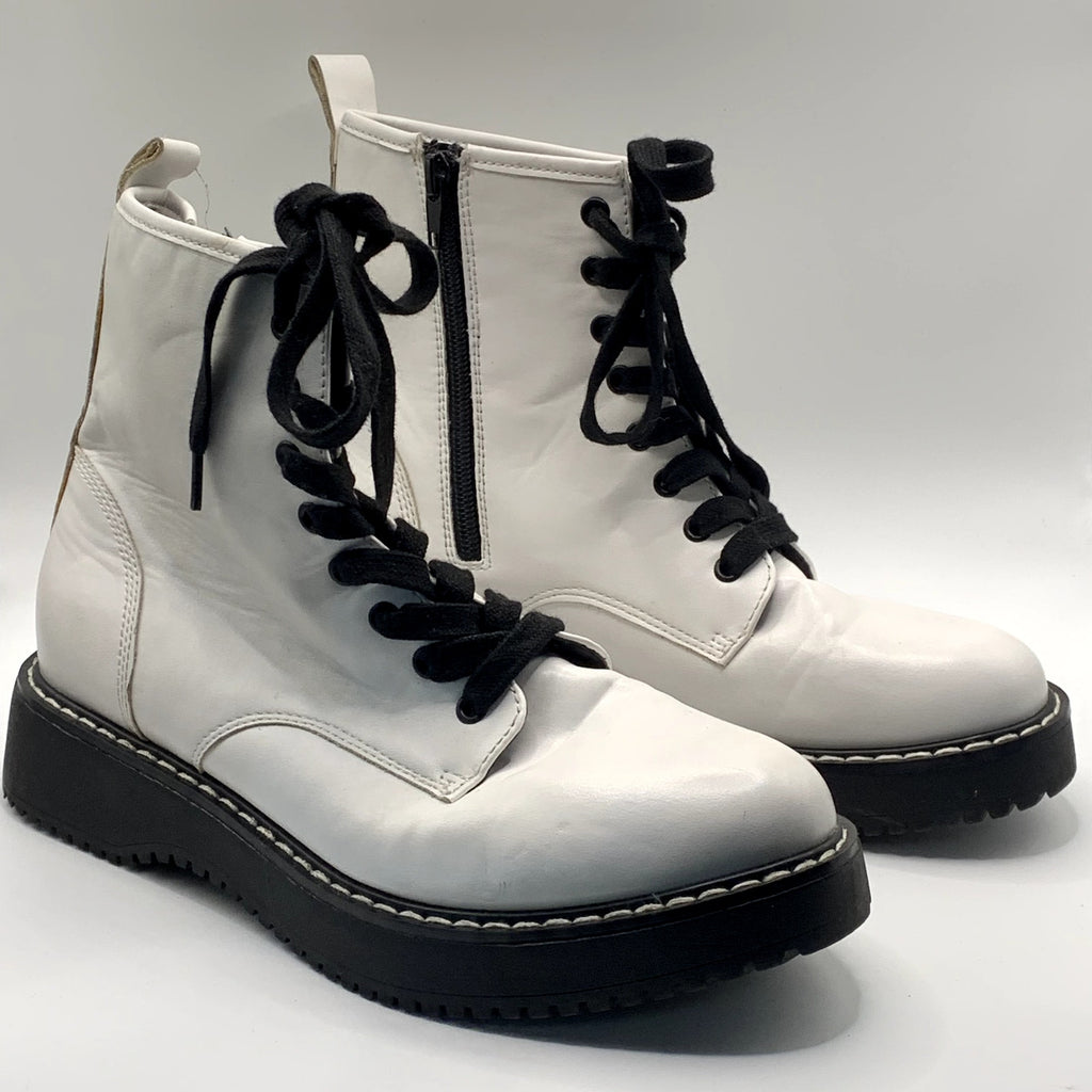 MADDEN GIRL Women's White Kurtt Faux-Leather Side-Zip Lace-Up Combat Boots SZ7.5