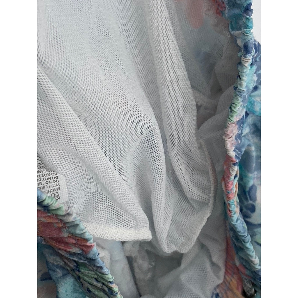 VINTAGE SUMMER Men's Light Blue Turtle Print Drawstring Mesh Swim Shorts SZ M