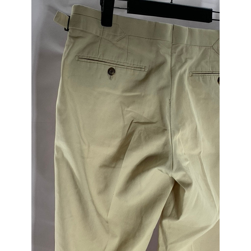 UNBRANDED Men's Tan Slim-Leg Adjustable Waist Cuffed-Hem Pants SZ 32