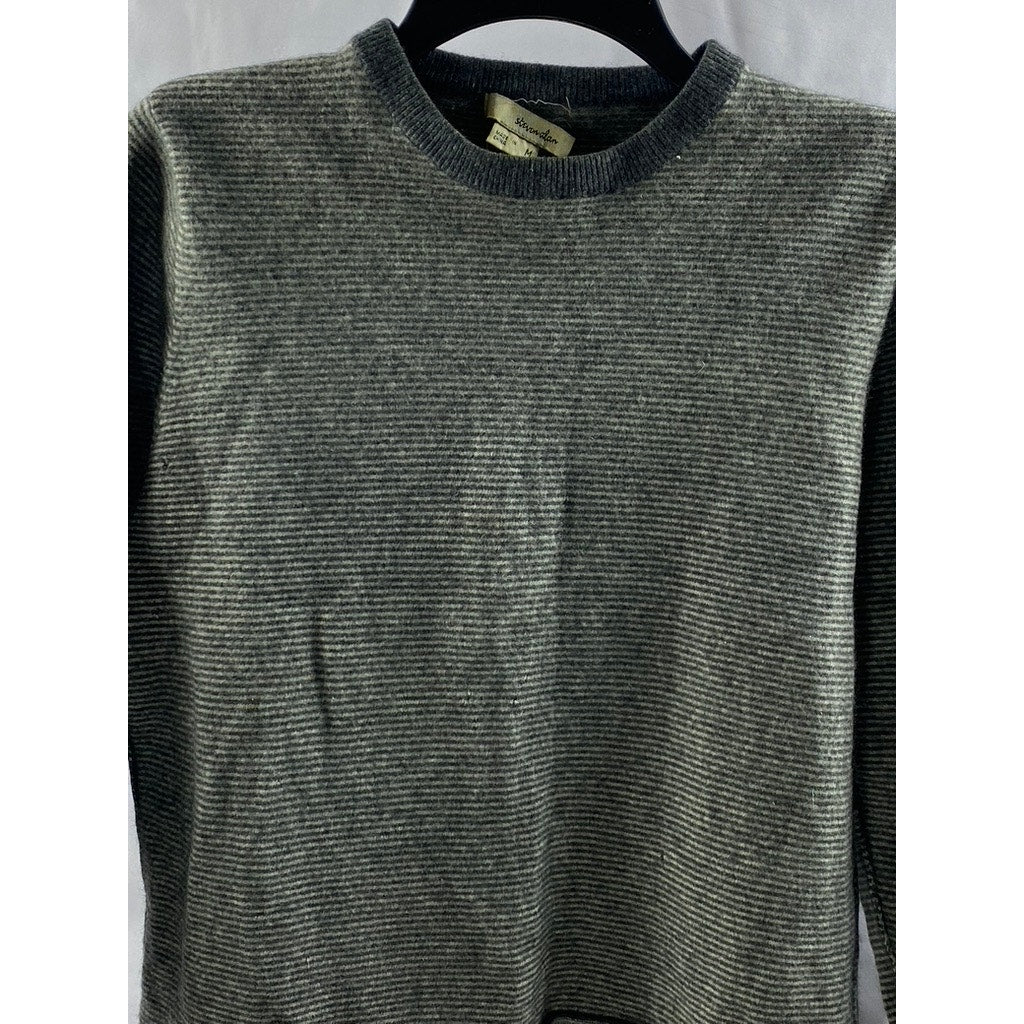 STEVEN ALAN Women's Black-White Crewneck Micro Striped Sweater SZ M
