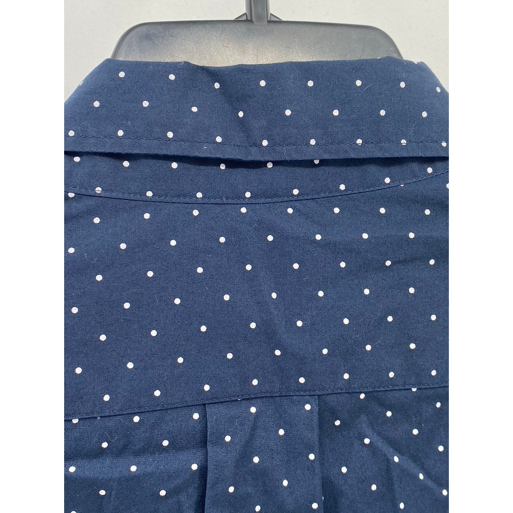 J.CREW Men's Navy Blue-White Micro Dot Stretch Slim-Fit Button-Up Shirt SZ L