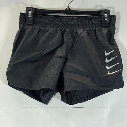 NIKE Women’s Black/White Elastic Waist Pull-On Swoosh Repeat Running Shorts SZ S