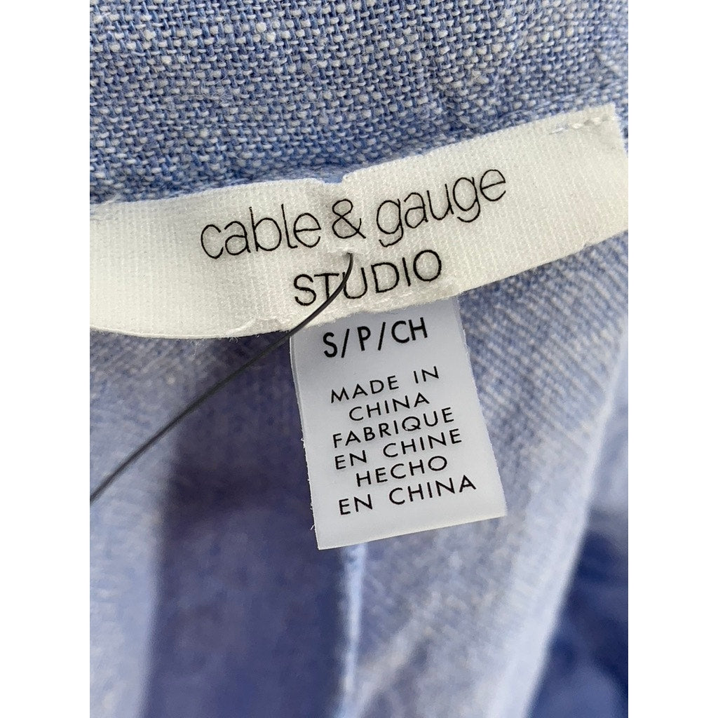 CABLE & GAUGE STUDIO Women's Blue Linen-Blend Wide-Leg Pants SZ S