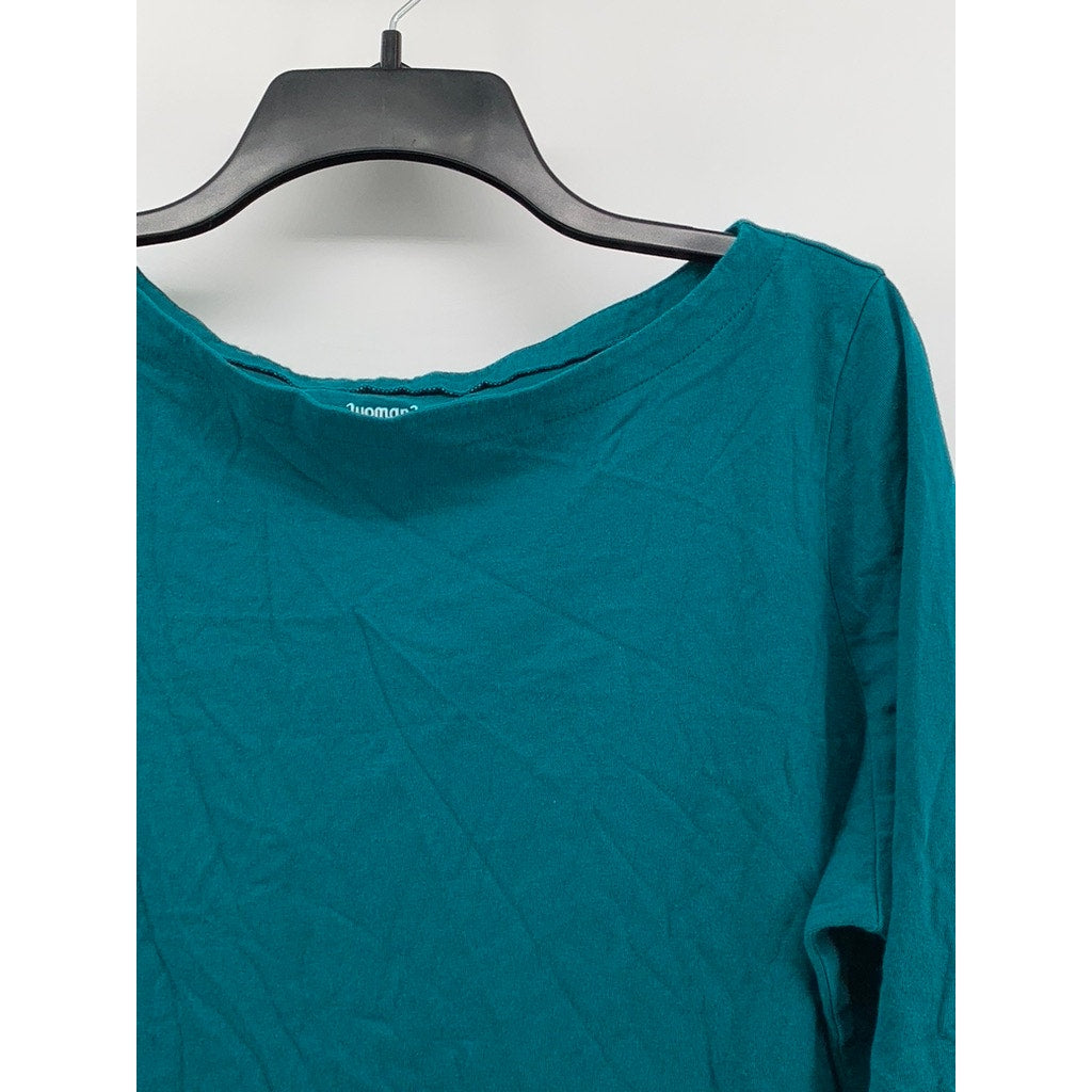 WOMEN WITHIN Women's Plus Blue Scoop-Neck 3/4 Sleeve Top SZ L