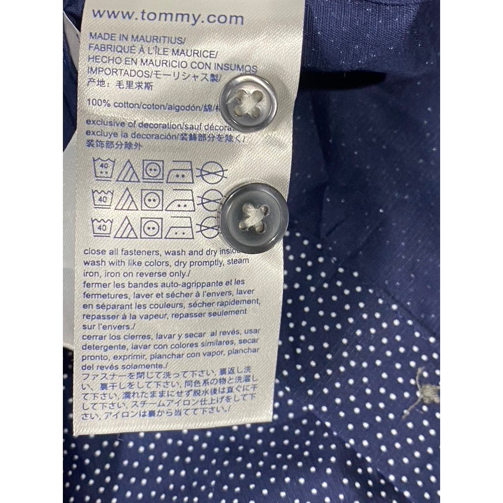 TOMMY HILFIGER Men's Navy Dot 100's 2-Ply Button-Up Long Sleeve Shirt SZ XL