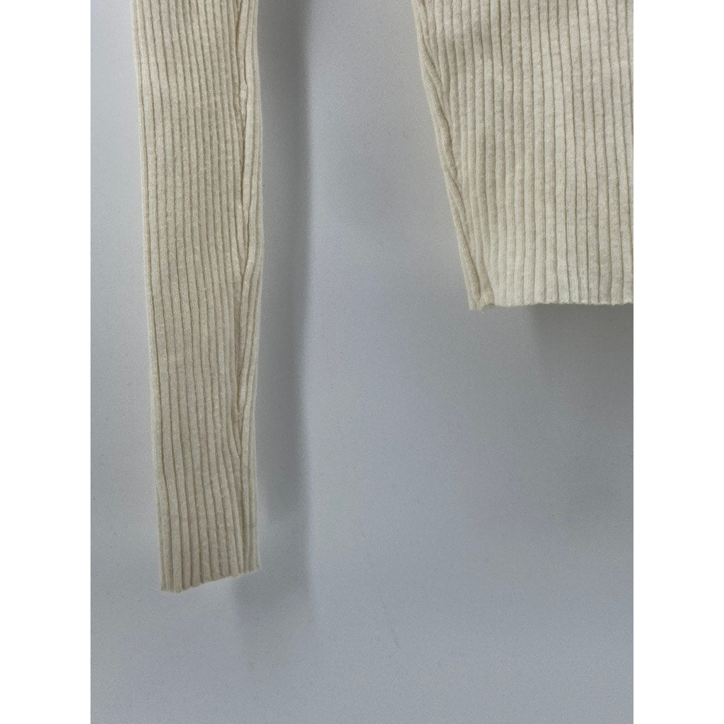 HYFVE Women’s Cream Ribbed Scoopneck Long Sleeve Cutout Top SZ S