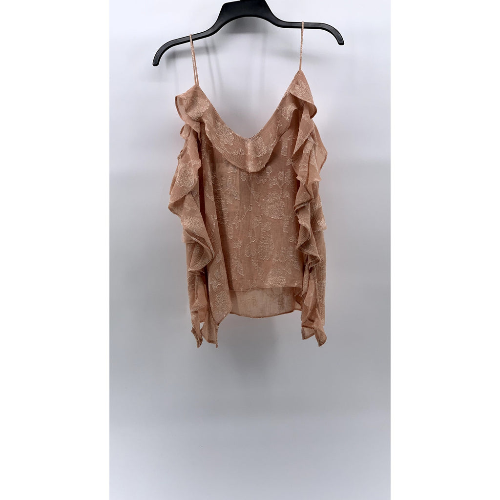 ZARA Women's Salmon Pink Jacquard Ruffle Spaghetti Strap V-Neck Tank Top SZ M