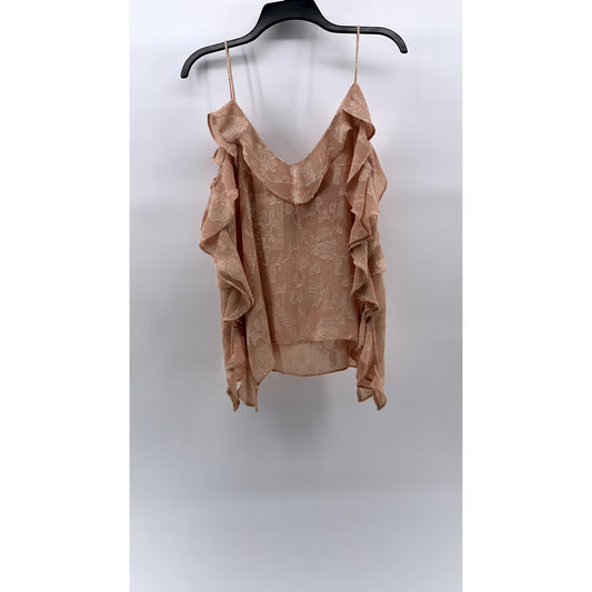 ZARA Women's Salmon Pink Jacquard Ruffle Spaghetti Strap V-Neck Tank Top SZ M