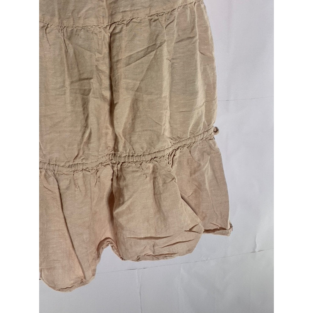 MADEWELL Women's Dusty Blush Linen-Blend V-Neck Tiered Lorelei Mini Dress SZ S