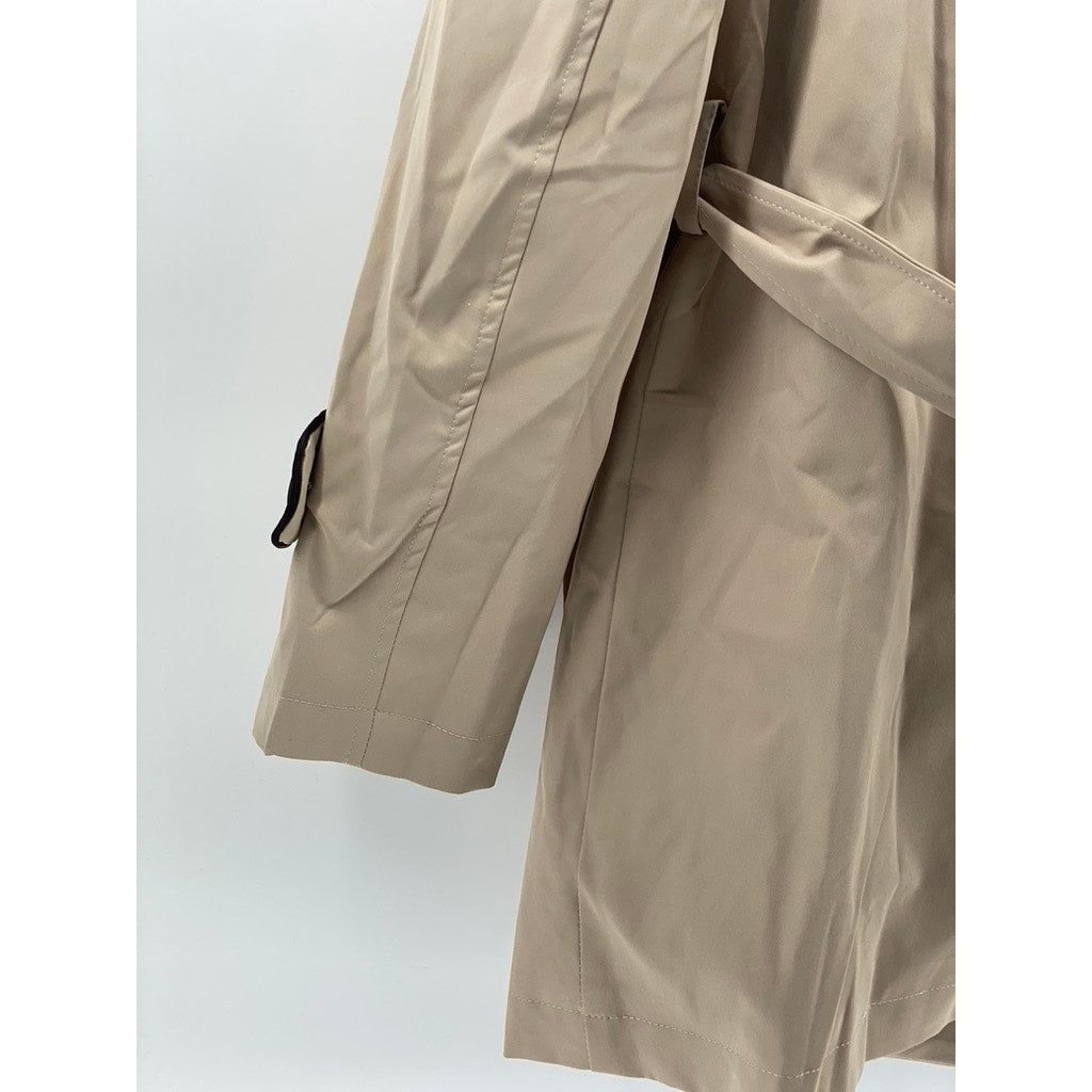 UNBRANDED Women's Khaki-Black Double-Breasted Notch Collar Belted Coat SZ M