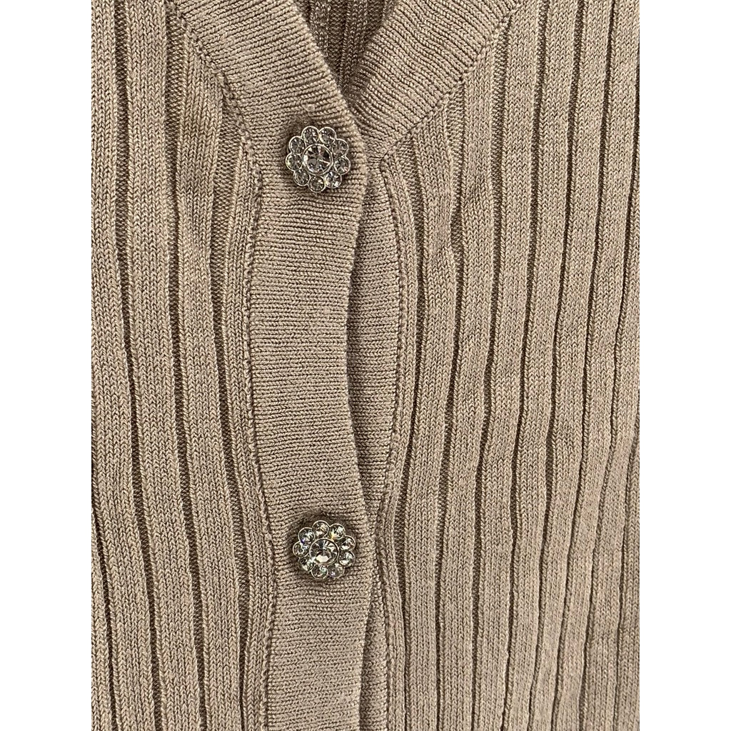 CALLIGRAPHIE Women's Tan Ribbed V-Neck Button-Up Cardigan SZ S