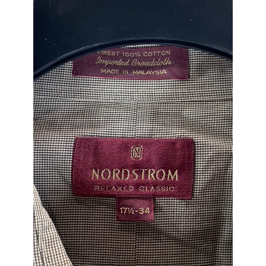 NORDSTROM Men's Brown Printed Relaxed Classic Button-Up Dress Shirt SZ 17.5/34