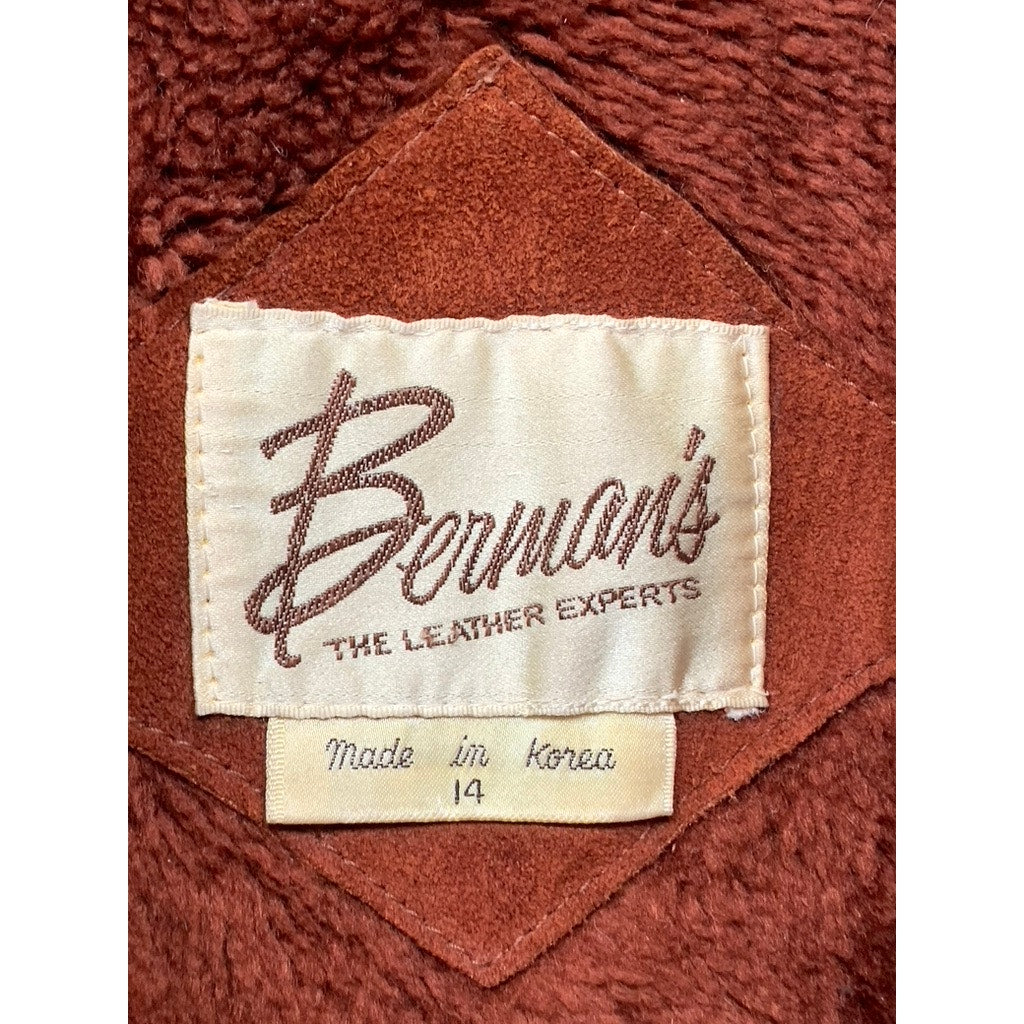 BERMAN'S THE LEATHER EXPERTS Women's Cognac Vintage Leather Belted Jacket SZ 14
