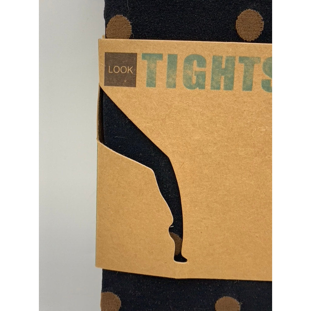LOOK FOOTWEAR Women's Black-Brown Polka Dot Knit Pull-On Tights SZ OS