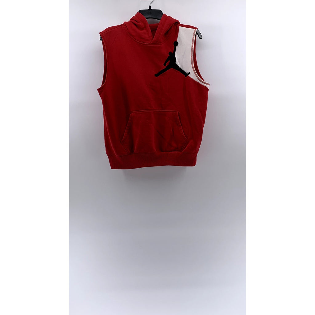 JORDAN Boy’s Red-Black-White Graphic Sleeveless Hooded Sweater Vest SZ XL