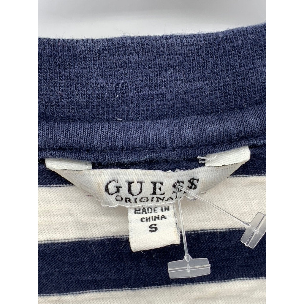 GUESS Men's Navy-White Striped Embroidered Short Sleeve T-Shirt SZ S