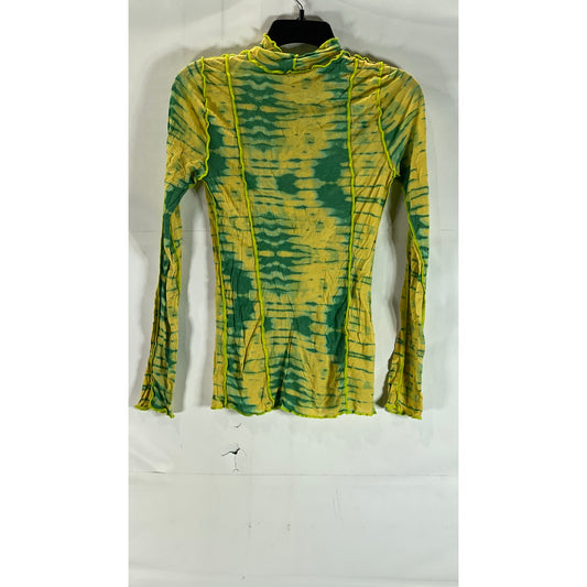 Aritzia WILFRED FREE Women's Green/Yellow Orbit Tie-Dye Print Turtleneck Top SZM