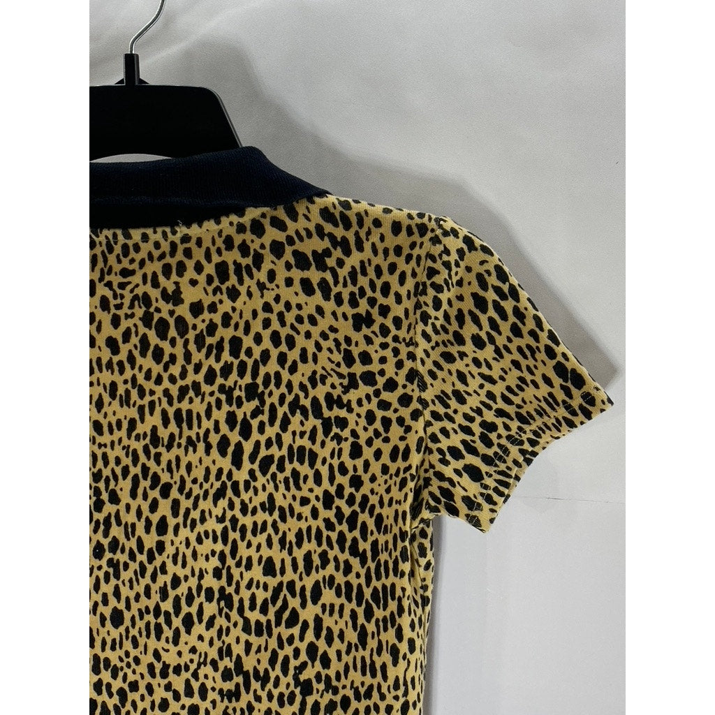 BRANDY MELVILLE Women's Tan-Black Animal Print Button-Up Cropped Top SZ OS