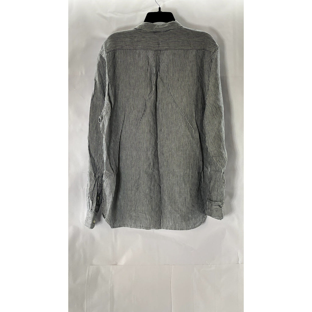 KNOWLEDGE COTTON APPAREL Men's Blue/White Pinstripe Linen Button-Up Shirt SZ 2XL