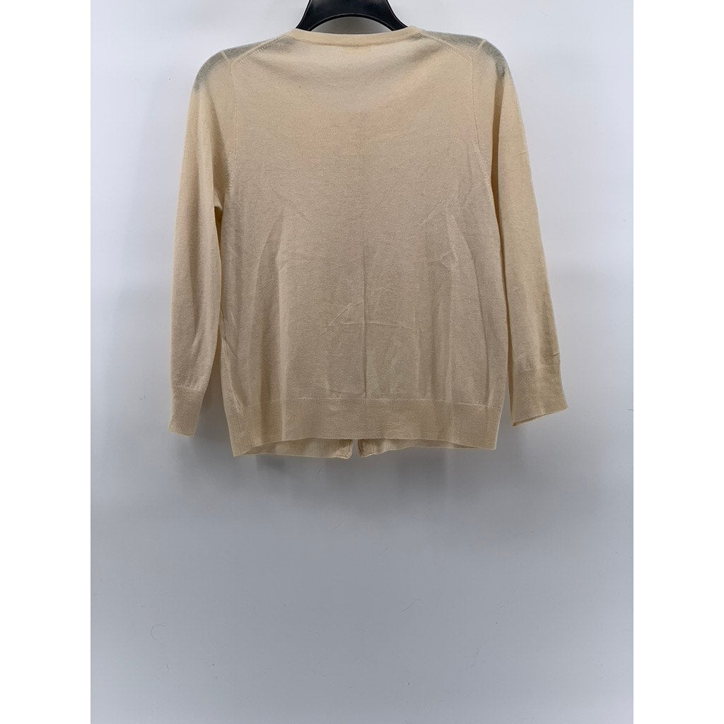 J.CREW Women's Beige Knit Crewneck Button-Up Long Sleeve Cashmere Cardigan SZ S